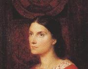 George Frederick watts,O.M.,R.A. Portrait of Lady Wolverton,nee Georgiana Tufnell,half length,earing a red dress (mk37) oil on canvas